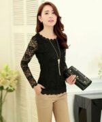 Black Women's Long Sleeve  Black Casual V-Neck Floral Printing T-Shirt Tops - Image 4
