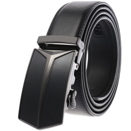 Black Adjustable Ratchet Slide Buckle Belt for Men - Genuine Leather Automatic Belt with No Holes - Celino Corp.