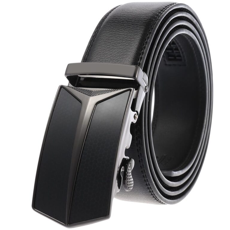 Black Adjustable Ratchet Slide Buckle Belt for Men - Genuine Leather Automatic Belt with No Holes - Celino Corp.