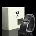 Black Adjustable Ratchet Slide Buckle Belt for Men - Genuine Leather Automatic Belt with No Holes - Celino Corp.