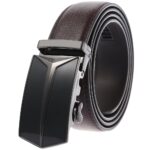 Black & Brown Adjustable Ratchet Slide Buckle Belt for Men - Genuine Leather Automatic Belt with