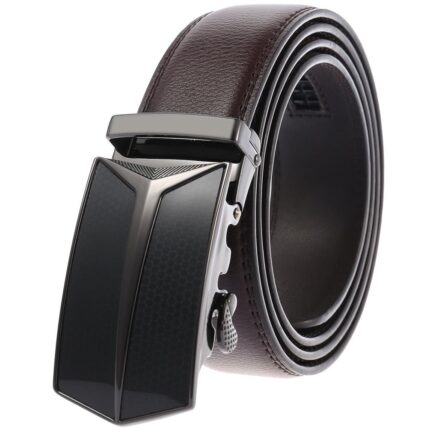 Black & Brown Adjustable Ratchet Slide Buckle Belt for Men - Genuine Leather Automatic Belt with