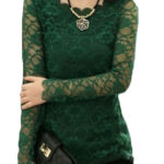 Green Women's Long Sleeve  Black Casual V-Neck Floral Printing T-Shirt Tops