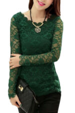 Green Women's Long Sleeve  Black Casual V-Neck Floral Printing T-Shirt Tops