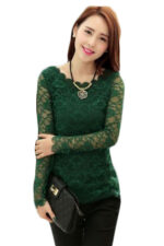 Green Women's Long Sleeve  Black Casual V-Neck Floral Printing T-Shirt Tops - Image 4