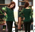 Green Women's Long Sleeve  Black Casual V-Neck Floral Printing T-Shirt Tops - Image 2