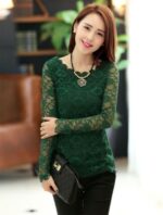 Green Women's Long Sleeve  Black Casual V-Neck Floral Printing T-Shirt Tops - Image 3