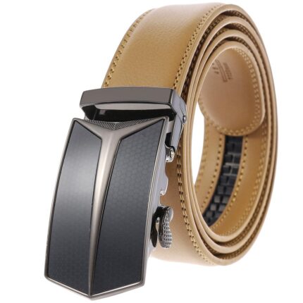 Black & Tan Adjustable Ratchet Slide Buckle Belt for Men - Genuine Leather Automatic Belt with No - Celino Corp.