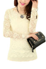 Beige Women's Long Sleeve  Black Casual V-Neck Floral Printing T-Shirt Tops - Image 3
