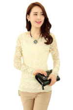 Beige Women's Long Sleeve  Black Casual V-Neck Floral Printing T-Shirt Tops - Image 5