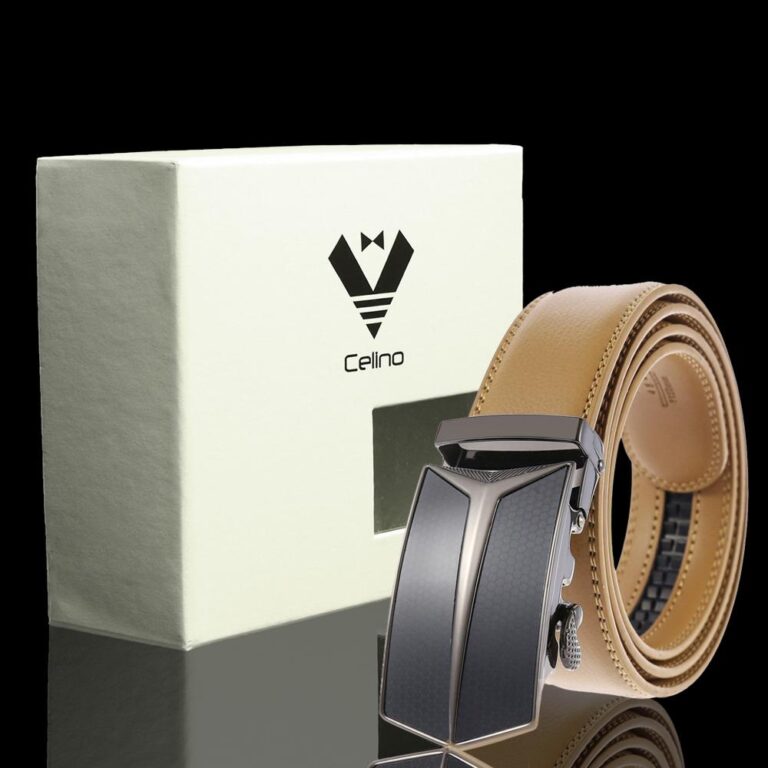 Black & Tan Adjustable Ratchet Slide Buckle Belt for Men - Genuine Leather Automatic Belt with No - Celino Corp.