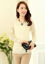 Beige Women's Long Sleeve  Black Casual V-Neck Floral Printing T-Shirt Tops - Image 4
