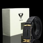 Black & Gold Adjustable Ratchet Slide Buckle Belt for Men - Genuine Leather Automatic Belt with No - Celino Corp.