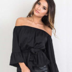 Black Women's Long Sleeve  Black Casual V-Neck Floral Printing T-Shirt Tops