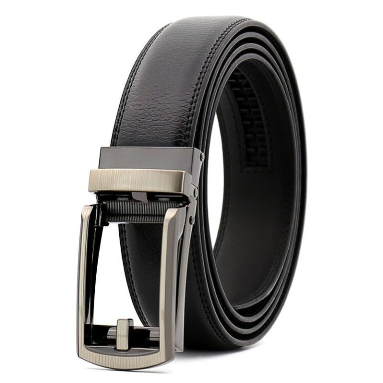 Black Gun Metal Adjustable Ratchet Slide Buckle Belt for Men - Genuine Leather Automatic Belt with - Celino Corp.