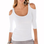 White Women's Long Sleeve  Black Casual V-Neck Floral Printing T-Shirt Tops