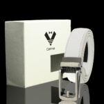 White Adjustable Ratchet Slide Buckle Belt for Men - Genuine Leather Automatic Belt with No - Image 2