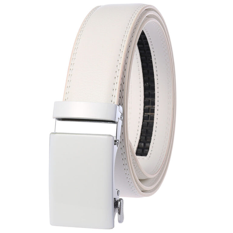 Celino Automatic Leather Belt Adjustable Ratchet Slide Buckle White for Men - Celino Corp.
