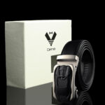 Black & Silver Adjustable Ratchet Slide Buckle Belt for Men - Genuine Leather Automatic Belt with No - Celino Corp.