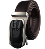 Black & Silver Adjustable Ratchet Slide Buckle Belt for Men - Genuine Leather Automatic Belt with No - Image 2