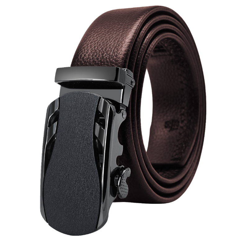 Black Matte Adjustable Ratchet Slide Buckle Belt for Men - Genuine Leather Automatic Belt with No - Celino Corp.