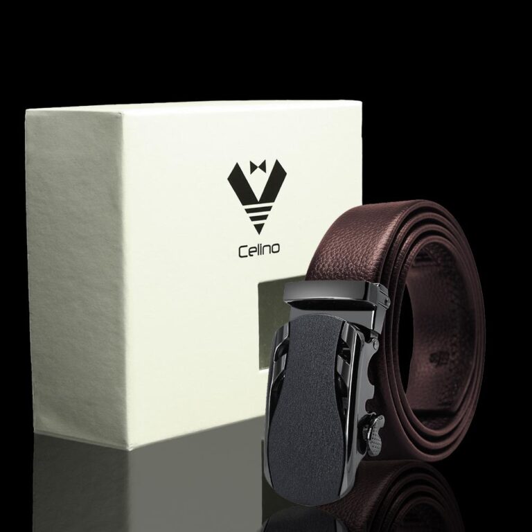 Black Matte Adjustable Ratchet Slide Buckle Belt for Men - Genuine Leather Automatic Belt with No - Celino Corp.