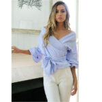 Blue Women's Long Sleeve  Black Casual V-Neck Floral Printing T-Shirt Tops - Image 2
