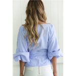 Blue Women's Long Sleeve  Black Casual V-Neck Floral Printing T-Shirt Tops - Image 6