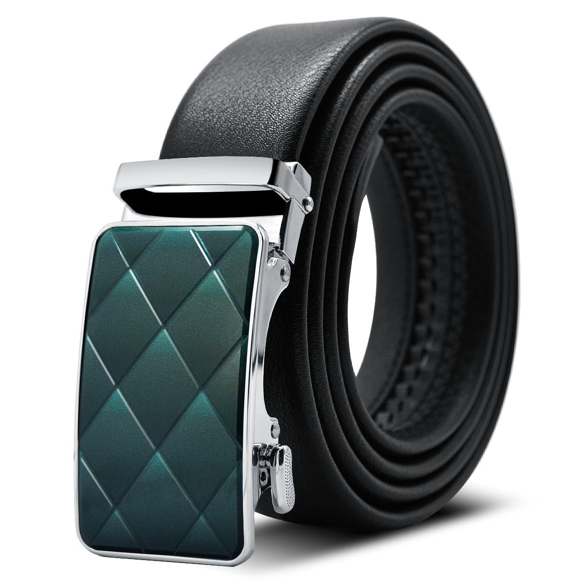 CEBL028 Celino Black 100% Leather Belt Adjustable Ratchet Slide Buckle One Size Fits All - Celino Corp.