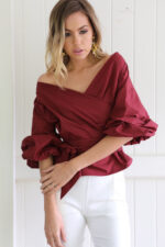 Burgundy Women's Long Sleeve  Black Casual V-Neck Floral Printing T-Shirt Tops - Image 3