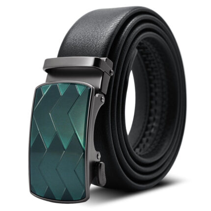 Black Adjustable Ratchet Slide Buckle Belt for Men - Genuine Leather Automatic Belt with No Holes - Celino Corp.