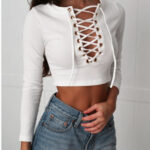 White Women's Long Sleeve  Black Casual V-Neck Floral Printing T-Shirt Tops