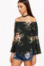 Black Women's Long Sleeve  Black Casual V-Neck Floral Printing T-Shirt Tops - Image 2