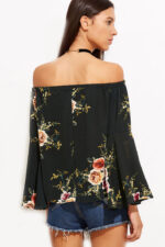 Black Women's Long Sleeve  Black Casual V-Neck Floral Printing T-Shirt Tops - Image 4