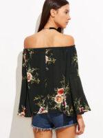 Black Women's Long Sleeve  Black Casual V-Neck Floral Printing T-Shirt Tops - Image 3