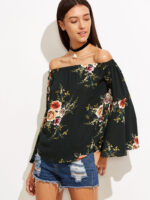 Black Women's Long Sleeve  Black Casual V-Neck Floral Printing T-Shirt Tops - Image 5