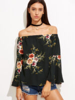 Black Women's Long Sleeve  Black Casual V-Neck Floral Printing T-Shirt Tops - Image 7