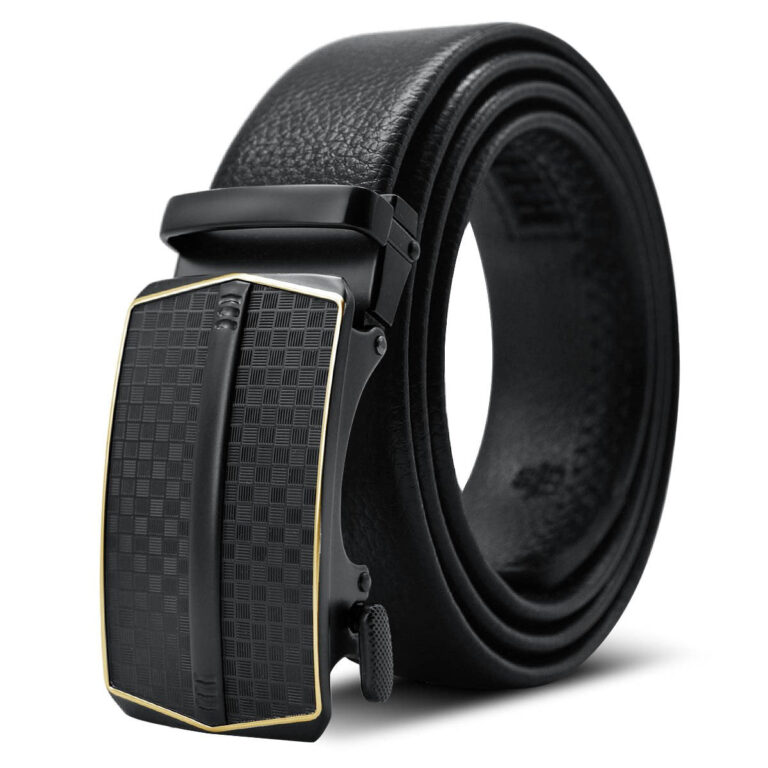 Black & Gold Adjustable Ratchet Slide Buckle Belt for Men - Genuine Leather Automatic Belt with No - Celino Corp.