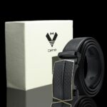 Black & Gold Adjustable Ratchet Slide Buckle Belt for Men - Genuine Leather Automatic Belt with No - Celino Corp.