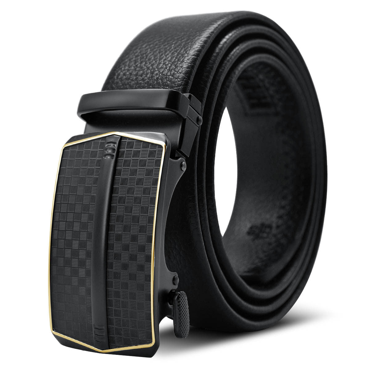 CEBL030_66265abb-2b56-44e0-a3a7-e20e366358f5 Black Adjustable Ratchet Slide Buckle Belt for Men - Genuine Leather Automatic Belt with No - Image 1