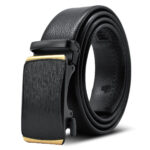 Black & Gold Adjustable Ratchet Slide Buckle Belt for Men - Genuine Leather Automatic Belt with No - Image 2
