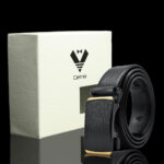 Black & Gold Adjustable Ratchet Slide Buckle Belt for Men - Genuine Leather Automatic Belt with No