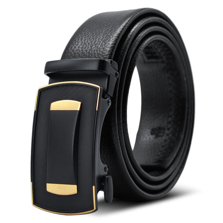 Black & Gold Adjustable Ratchet Slide Buckle Belt for Men - Genuine Leather Automatic Belt with No - Celino Corp.