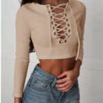 Khaki Women's Long Sleeve  Black Casual V-Neck Floral Printing T-Shirt Tops