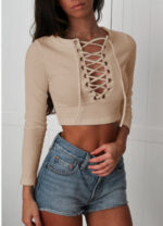Khaki Women's Long Sleeve  Black Casual V-Neck Floral Printing T-Shirt Tops
