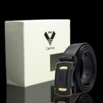 Black & Gold Adjustable Ratchet Slide Buckle Belt for Men - Genuine Leather Automatic Belt with No - Celino Corp.