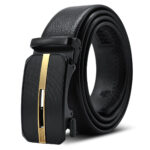 Black & Gold Adjustable Ratchet Slide Buckle Belt for Men - Genuine Leather Automatic Belt with No - Image 2