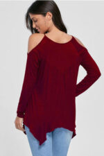 Burgundy Women's Long Sleeve  Black Casual V-Neck Floral Printing T-Shirt Tops - Celino Corp.