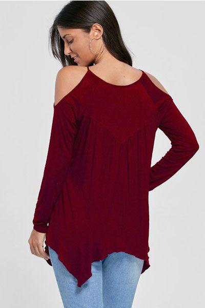 Burgundy Women's Long Sleeve  Black Casual V-Neck Floral Printing T-Shirt Tops - Celino Corp.
