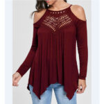 Burgundy Women's Long Sleeve  Black Casual V-Neck Floral Printing T-Shirt Tops - Celino Corp.